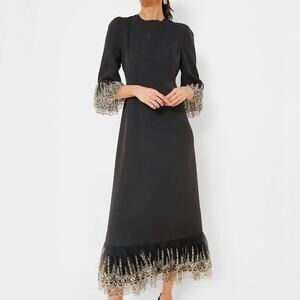 Tuckernuck Black Maxi Dress with Gold Lace Trim